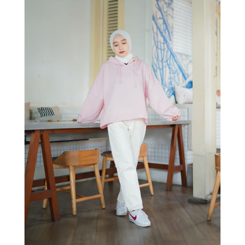 Batwing Hoodie Varra - V Neck - Allsize - Bahan Fleece Tebal dan lembut - Wanita