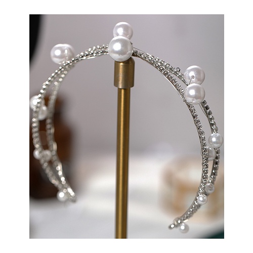 LRC Bando Fashion Silver Color Pearl Cross Rhinestone Alloy Hollow P65622