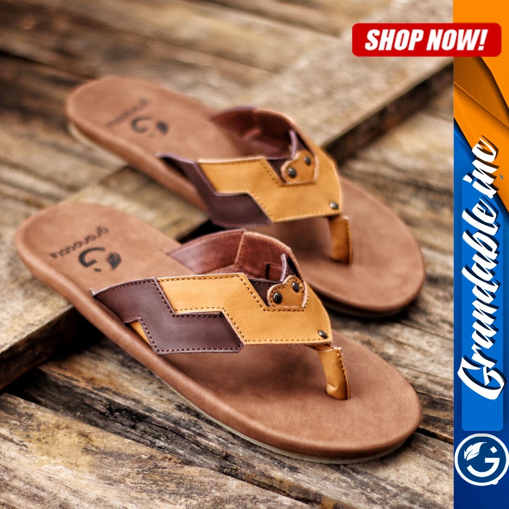 GRANDABLE MARVEL Sandal Jepit Original Kulit Asli Sandal Jepit Keren Pria Cowok / Cowo Termurah