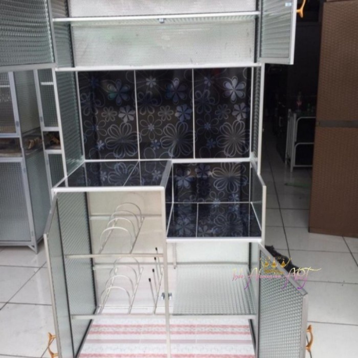 Rak Dapur Lemari Alumunium Kaca Pintu 4 Minimalis