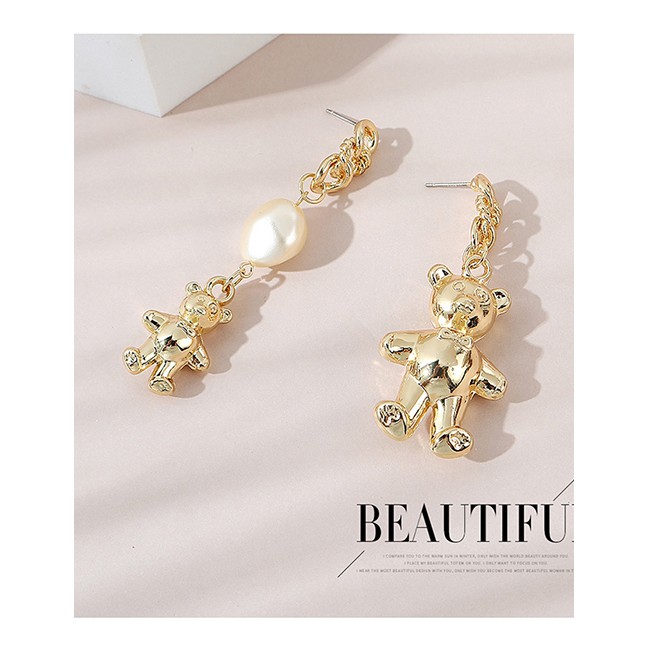 LRC anting Tusuk Fashion Gold Color Asymmetrical Bear Pearl Alloy Stud Earrings Y64845