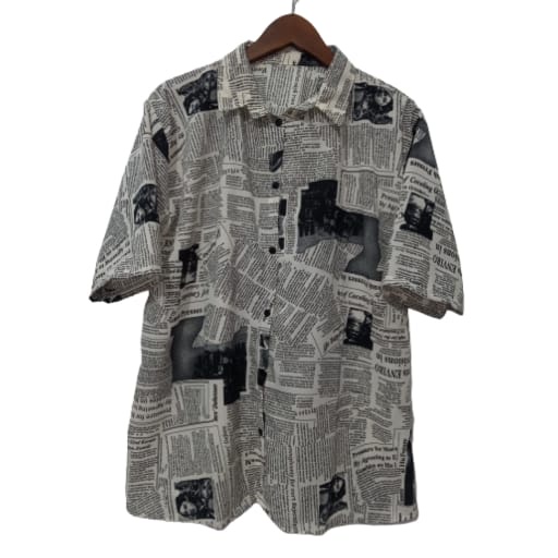 TERMURAH KEMEJA WANITA MOTIF KORAN TERLARIS-Putih Lengan Pendek