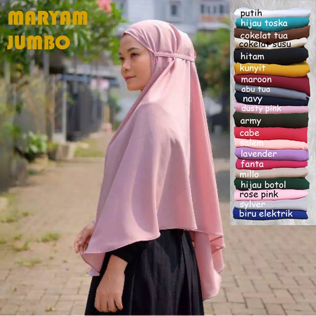 BERGO MARYAM JUMBO BESAR BAHAN DIAMOND CREPE NON PET TALI INSTAN TERLARIS 70 X90an