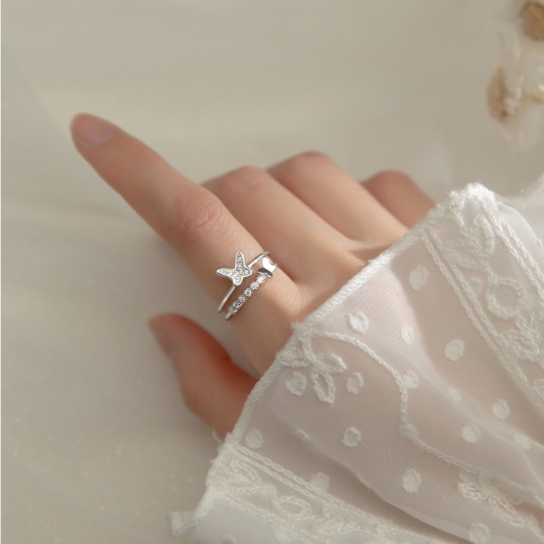 Magic789 Lovely Crystal Butterfly Open Ring Finger Cuff Jewelry for Women Girls