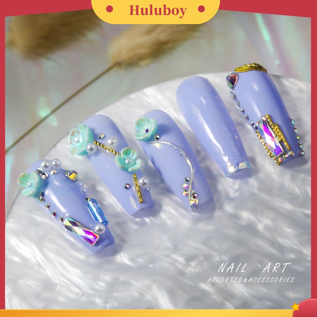 Huluboy Huluboy♡ 1 Kotak Ornamen Kuku 3D Bentuk Bunga Warna-Warni Untuk Wanita