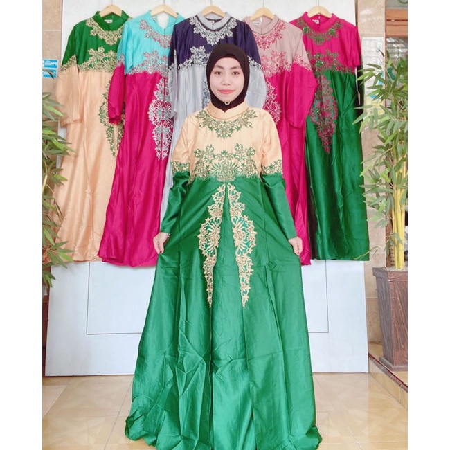 Gamis Nizza Satin Bordir cantik Baju Muslim Pesta Mewah Premium ORI Roberto Cavalli Branded terbaru