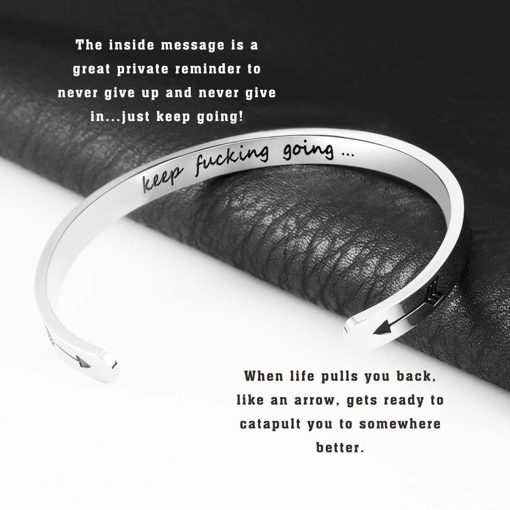 keep fucking going arrow bracelet inspirational stainless steel lettering open bracelet