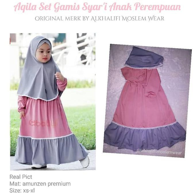 AQILA Gamis Set Syar'i Anak Perempuan / Baju Muslim Anak Perempuan