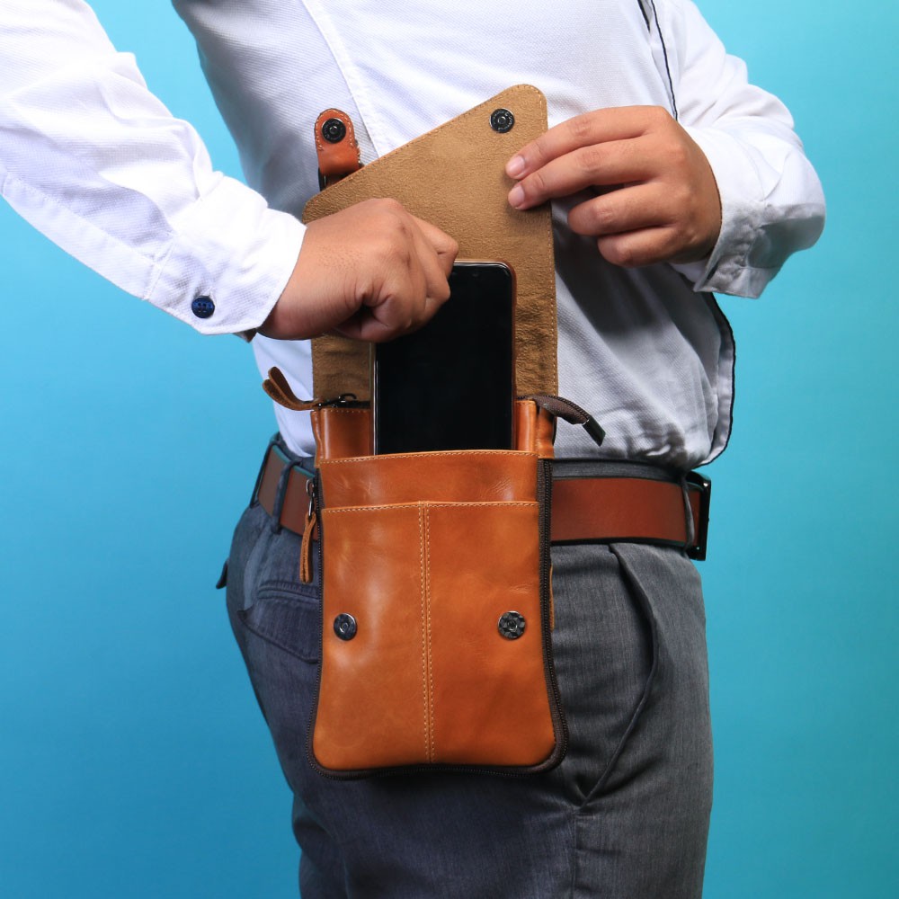 Tas Selempang Pria Kulit Asli Tas Slempang Pria Kulit Waistbag Pria Tas HP Selempang Genuine Leather Multifungsi For Smartphone Bahan Kulit Sapi Asli P061 GARANSI ORIGINAL