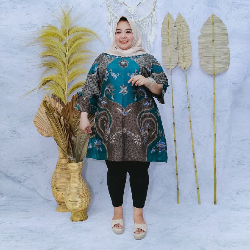 Tunik Batik Wanita Terbaru Ukuran Super Jumbo Big Size LD 140CM FIT 4L 5L 6L ORI Batik Aksara Pekalo zaynbatik-Motif 13