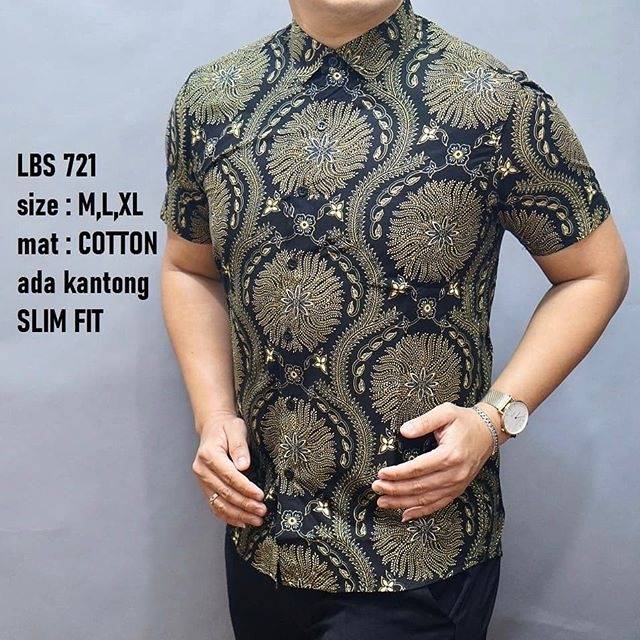 LBS 721 HEM KEMEJA BATIK PRIA SLIM FIT LENGAN PENDEK LUIGI BATANI