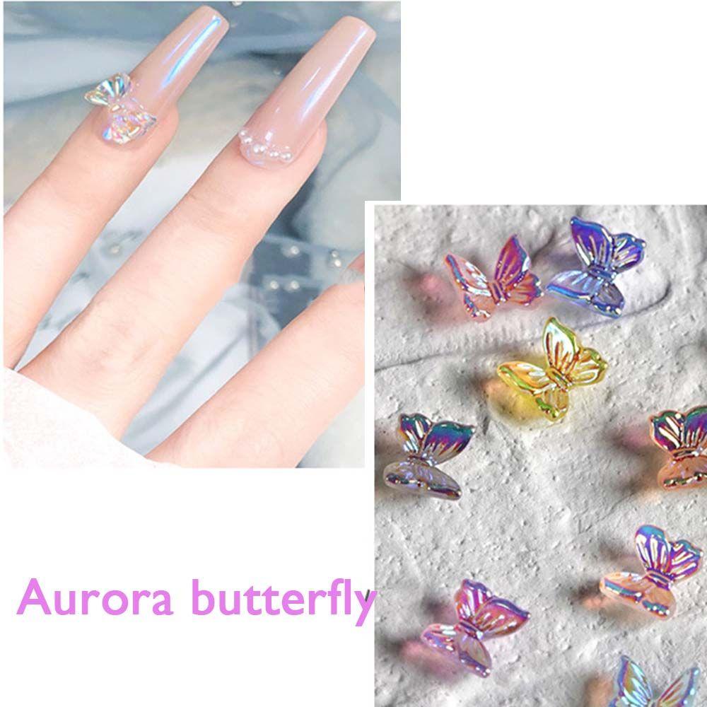 AUGUSTINA Agustin 3D Stiker Kuku Set DIY Sparkly Pearl Nail Rhinestones Hiasan Kuku Aurora Kupu-Kupu DIY Dekorasi Kuku