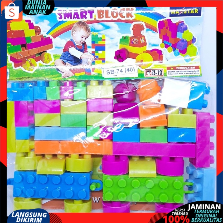 Smart Block Balok Susun 1 PACK ISI 40 PCS Mainan Anak DIY Building Block Bonus Panduan Aneka Bentuk