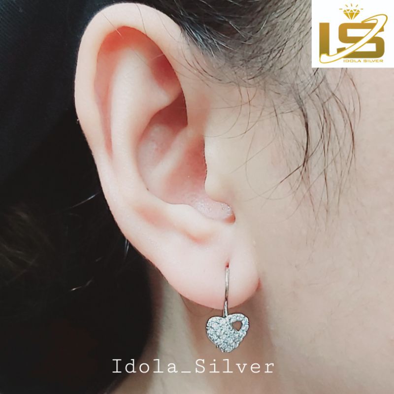 ANTING PERAK ASLI SILVER 925 LAPIS EMAS PUTIH MODEL DESI PERMATA LOVE - PERHIASAN PERAK