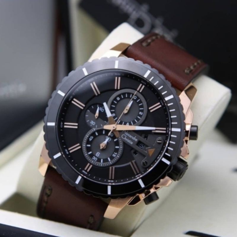 Jam Tangan Pria Alexandre Christie Ac 6527 Mc Black Rose gold Original Fashion Pria