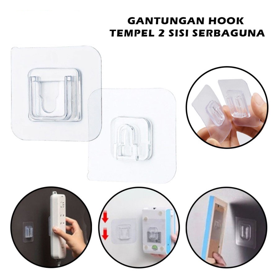 Gantungan Hook Tempel 2 Sisi Hanger Transparan Remot AC TV Modem FIXATOR SOCKET Cantelan Dinding Tembok Double Side Perekat Tempelan Gantung Magic Super Kuat Serbaguna