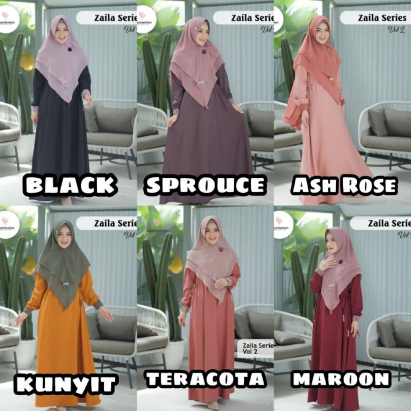 READY SIAP KIRIM ❤️ Gamis Zaila Series Set Hijab ORI by Alzainfashion