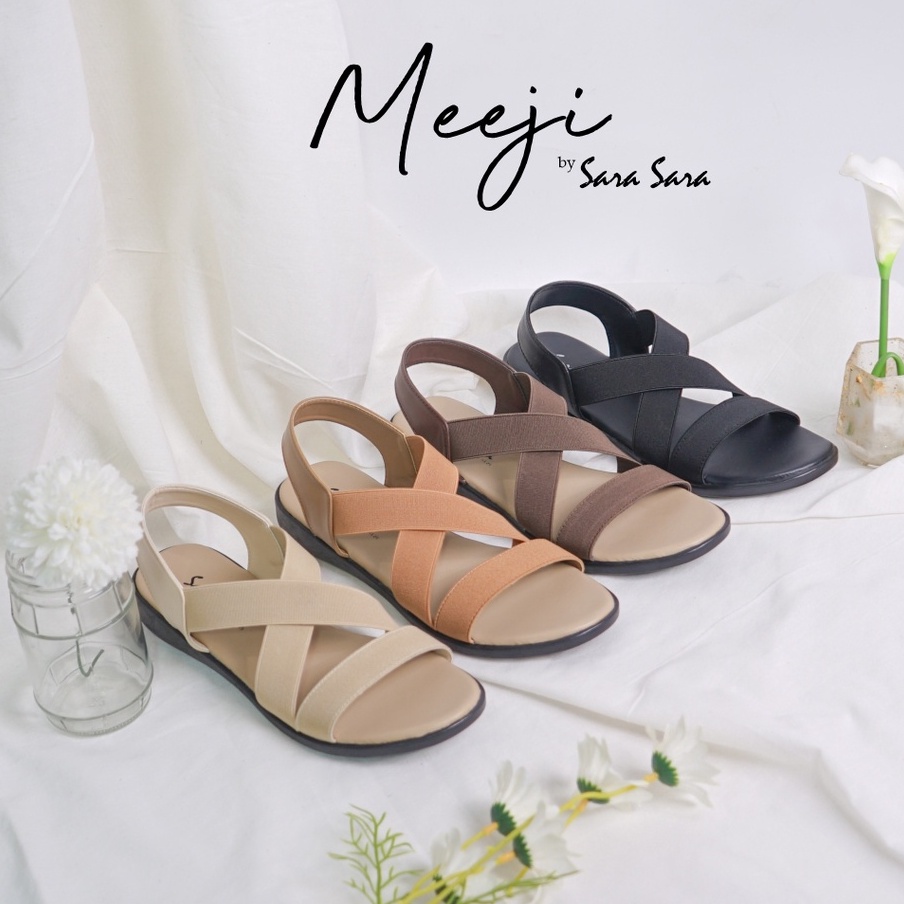 Sara Sara MEEJI Sandal Tali Wanita Kekinian Sandal Wanita Tali Belakang Sendal Sepatu Tanpa Hak Terbaru