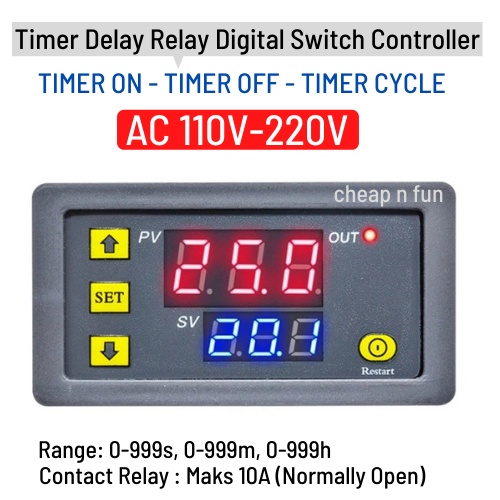 Timer Delay Relay Digital Display Alat Pengatur Waktu Mesin Tetas Telur DC 12V / AC 110V 220V