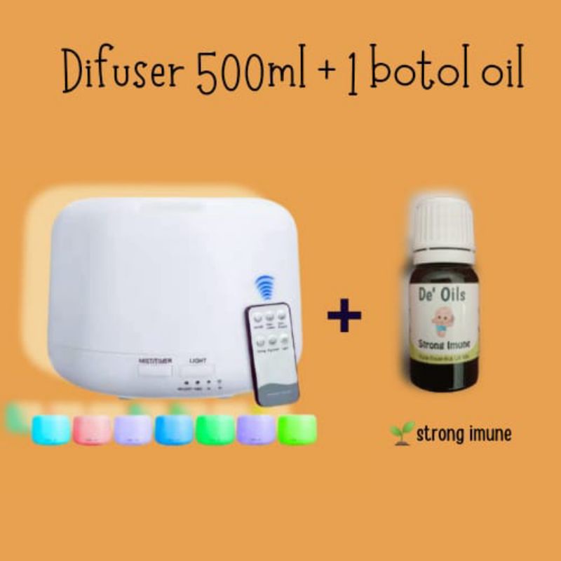 De'Oils Paket Difuser 500ml + De'Oils Essential Oil Murni Berkualitas Imune Booster Aromateraphy