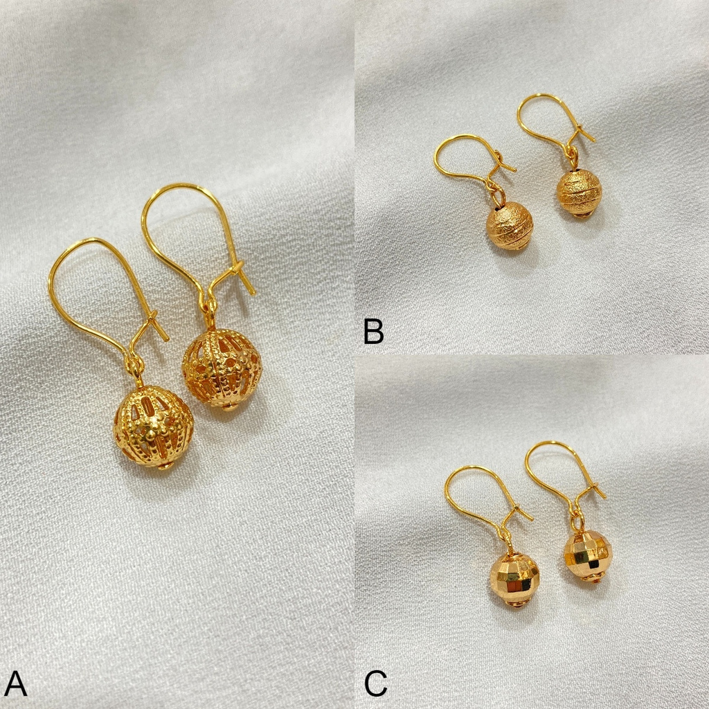ALE08 Anting Gantung Bola Kerawang Lapis Emas - Yaxiya Jewelry
