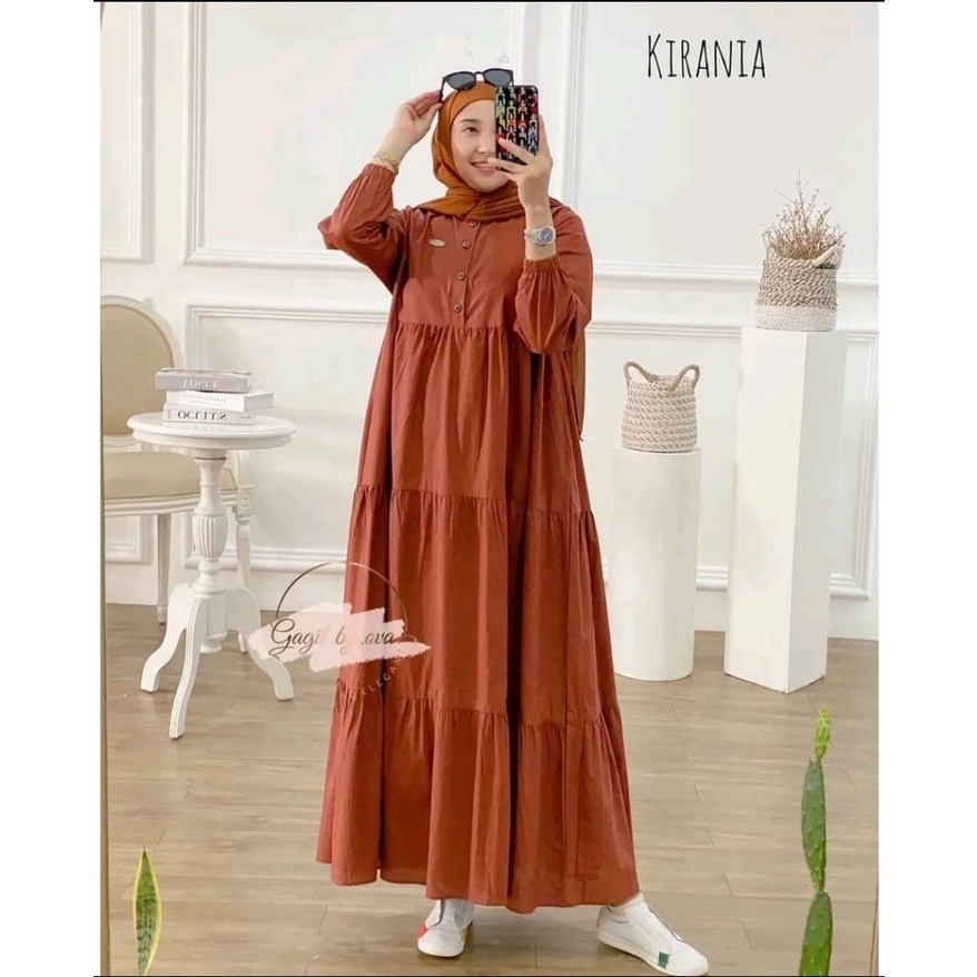 Baju Gamis Casual Wanita Dewasa Kirania Dress Muslim Polos Korean Style Vintage Premium Bahan Katun 