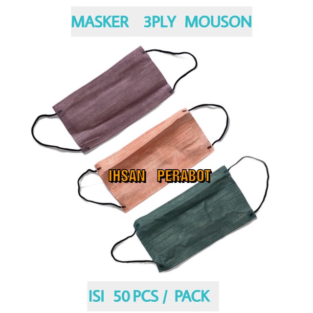 (isi 50pcs) Masker Dewasa 3Ply MOUSON Earloop Embos Face Mask 3 Ply MOUSON Emboss Original