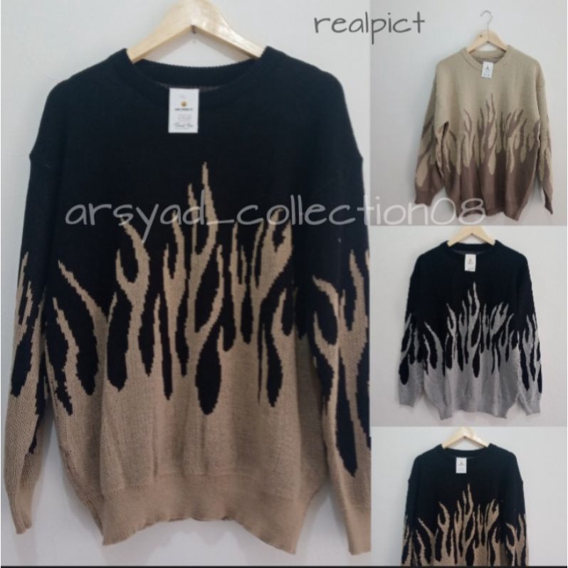 sweater rejut cewe cowo terbaru sweater motif api