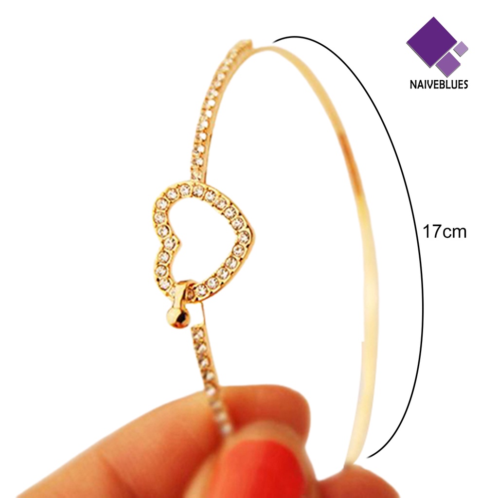 Gelang Bangle Kristal Berlian Imitasi Bentuk Hati Warna Emas Untuk Wanita