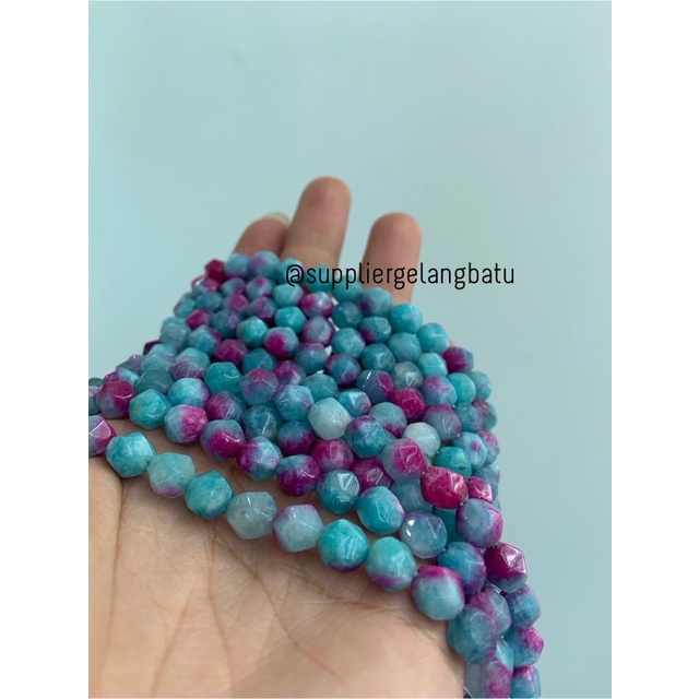 batu faceted hexagon 8mm BLUEDSTOONE biru pink natural manik batu alam