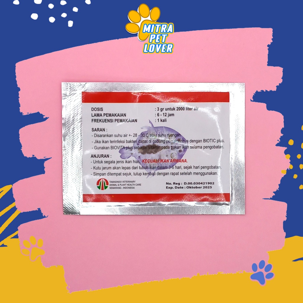 OBAT ANTI PARASIT &amp; KUTU PADA IKAN - BASMI KUTU IKAN 3 GRAM - BUNUH SEGALA JENIS KUTU JAMUR PADA IKAN UDANG FISH - MURAH GARANSI KUALITAS ASLI ORIGINAL - TEKNOLOGI JEPANG PET ANIMAL HEALTHCARE  VETERINARY TAMASINDO VITAMIN HEWAN PELIHARAAN MITRAPETLOVER