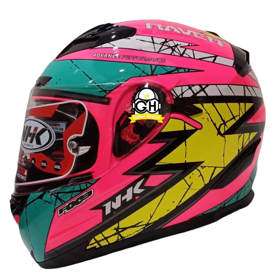 HELM NHK RX9 RACER X NINE RAVEN PINK FLO TOSCA YELLOW DOUBLE VISOR FULL FACE ORIGINAL SNI