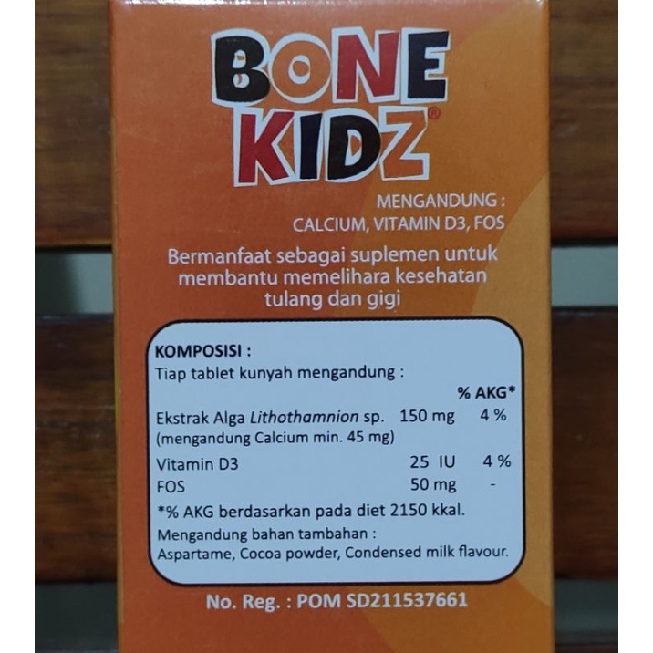 Bone Kidz 30 Tablet Kunyah Rasa Cokelat / Vitamin Tulang dan Gigi Anak / Kebutuhan Kalsium Anak