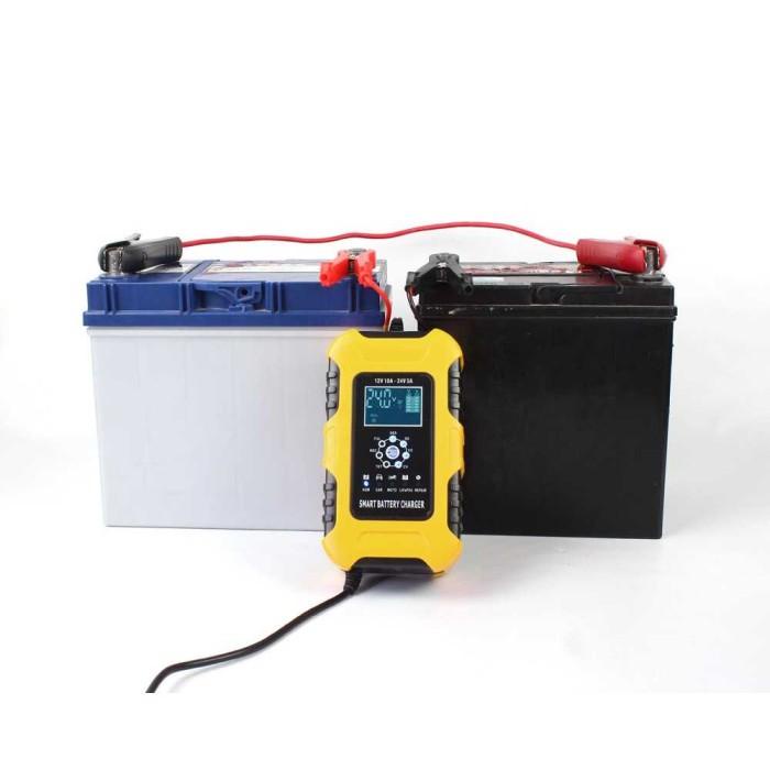 Charger Aki Portable 12V/24A 10A 6-180Ah Mobil Motor LCD FOXSUR