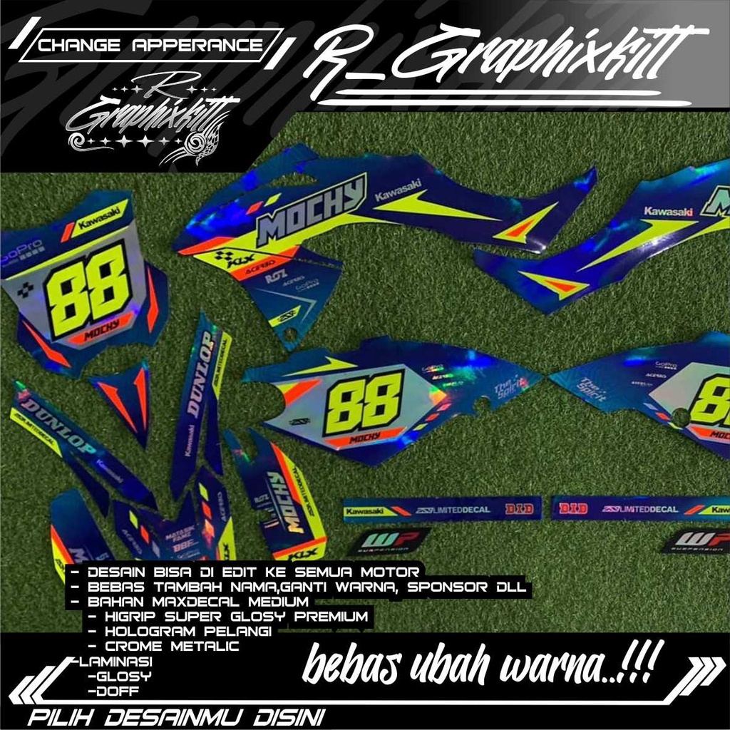 0354 decal klx bf full hologram kombinasi bahan flow stabilo