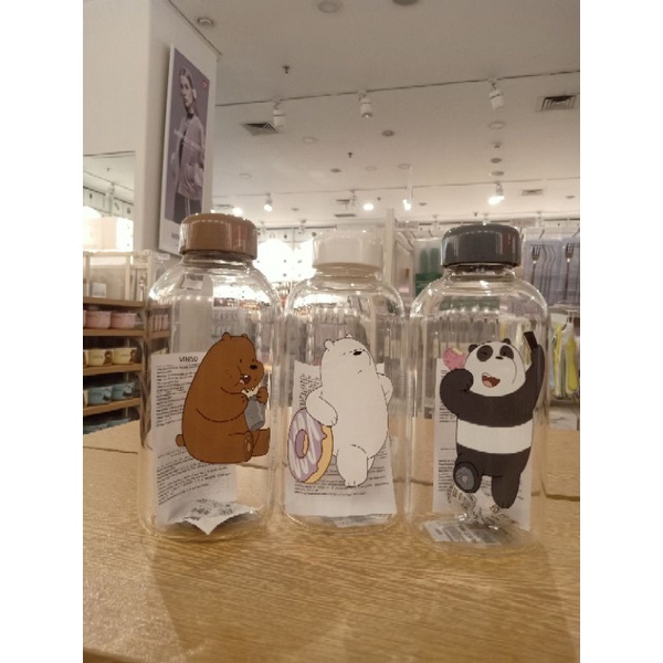 Miniso we bare bears pot bellied glass bottle botol minum lucu