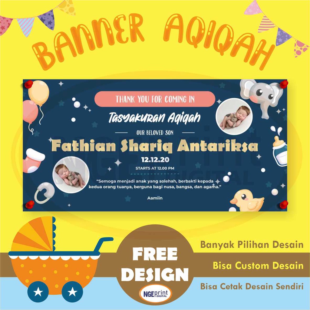 Spanduk Aqiqah Free Design Bebas Custom Murah / Banner Aqiqah Custom Free Input foto Banner Baby Sho