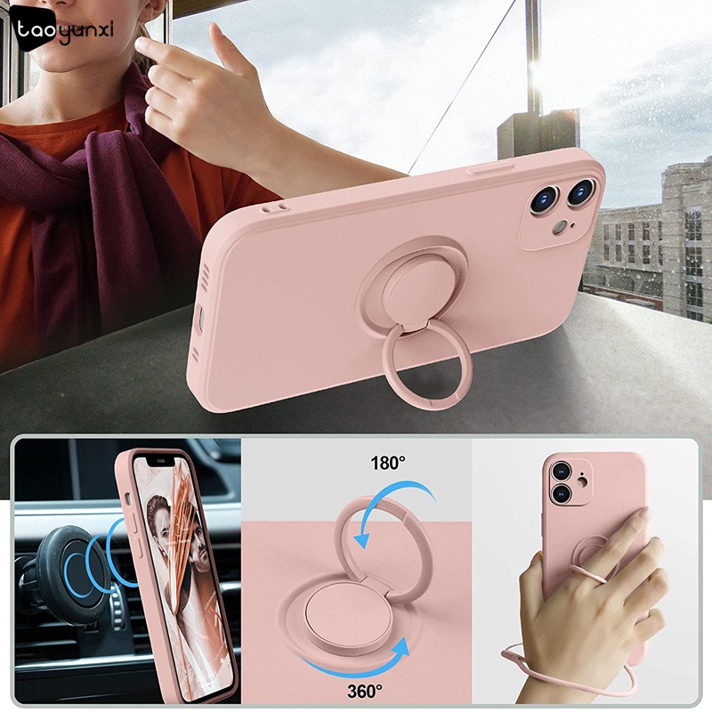 Case Pelindung Kamera Bahan Silikon Dengan Ring Bracket Untuk IPhone 11 12 13 Pro Max Mini 6 6S 7 8 Plus X XR XS