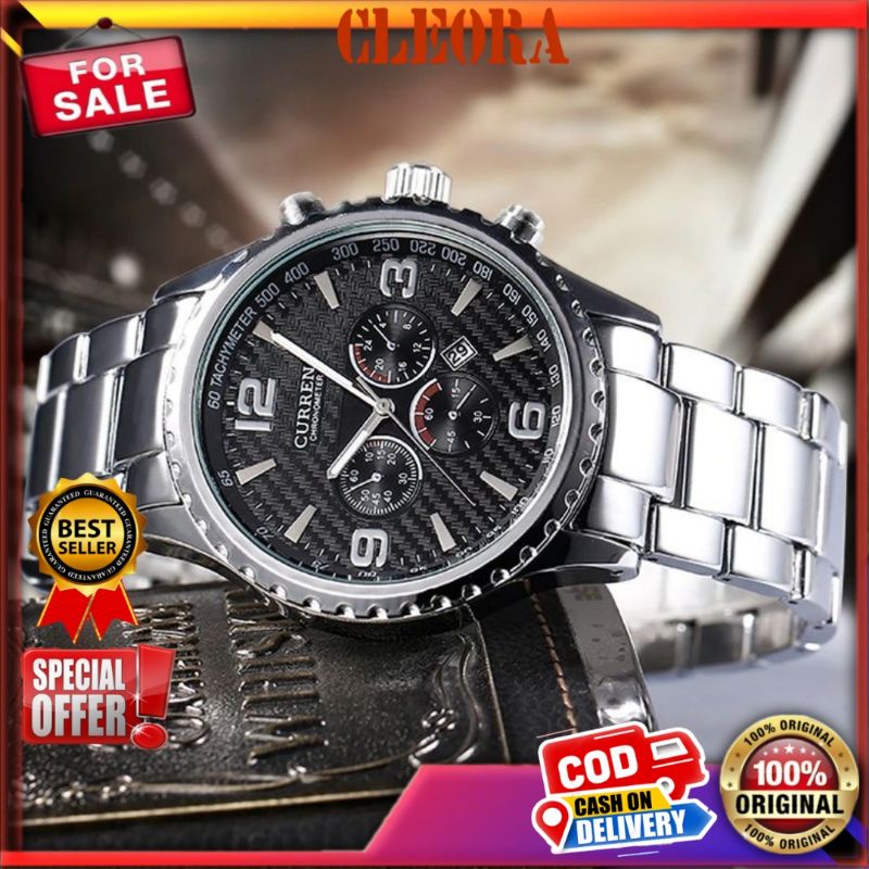 Jam Tangan Pria CURREN Original Analog Ori Stainless Steel Chronograph Tidak Aktif Jm Arloji Tahan A