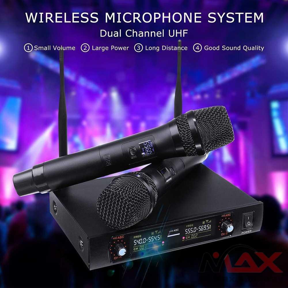 Mic Wireless Profesional UHF Fixed Frequency 2 Channels Wireless Microphone Professional System Dual Handheld Mic Long Range for Karaoke Stage Celebration Party KTV Karaoke Family Party Dual Professional VHF Wireless Micropon wireles Cordless Handheld