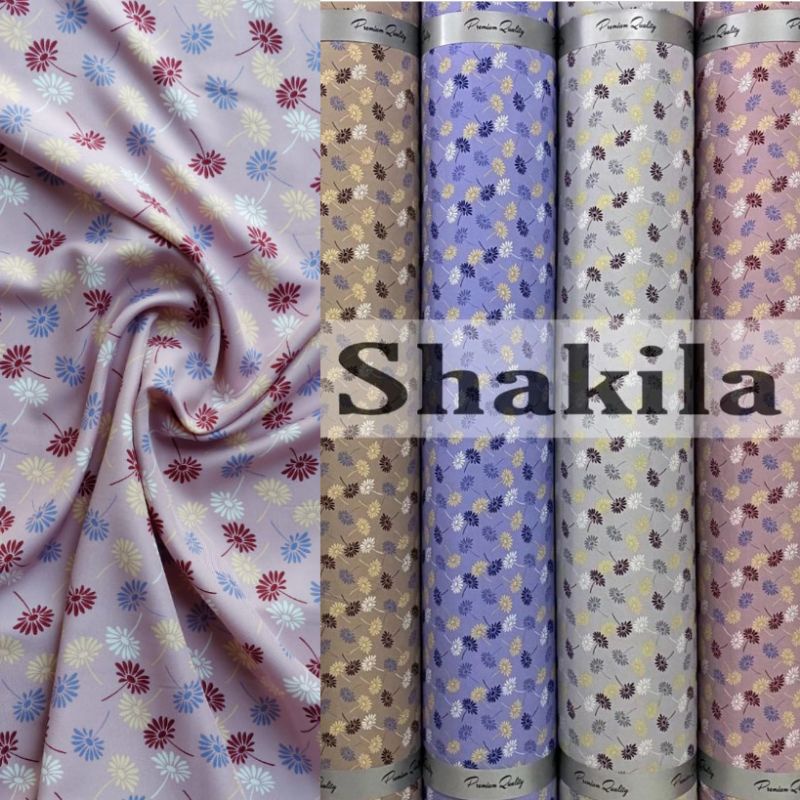 Kain Shakila Premium Motif Bunga Kipas harga setengah meter