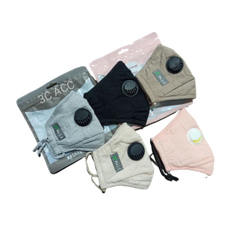 Masker Mulut Filter Katup Respirator Anti Debu dan Polusi Udara Dewasa Polos dan loreng Adjustable