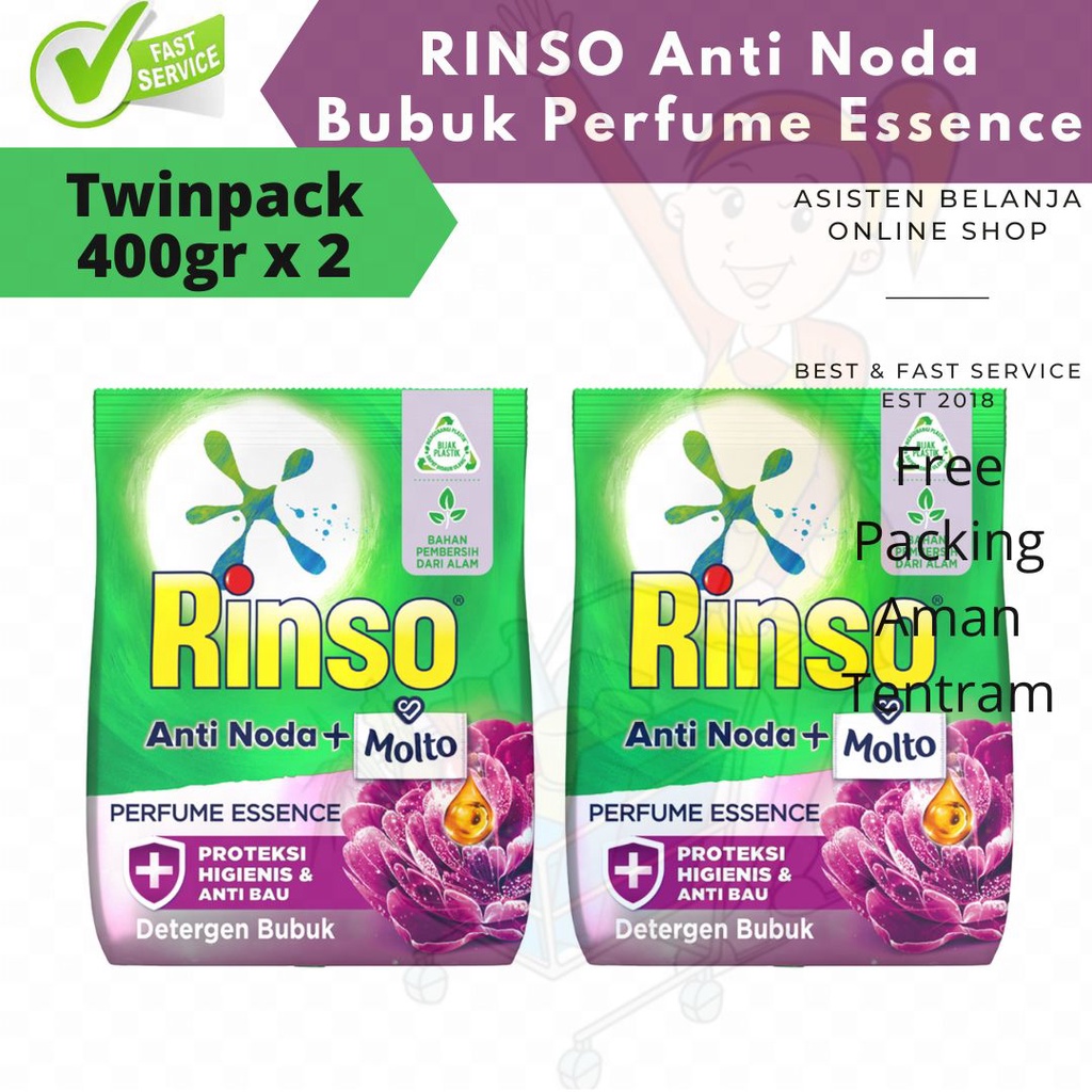 RINSO 770G Perfume Essence Ungu Deterjen Bubuk Plus Molto Anti Noda 770 g gr gram Detergen Detergent