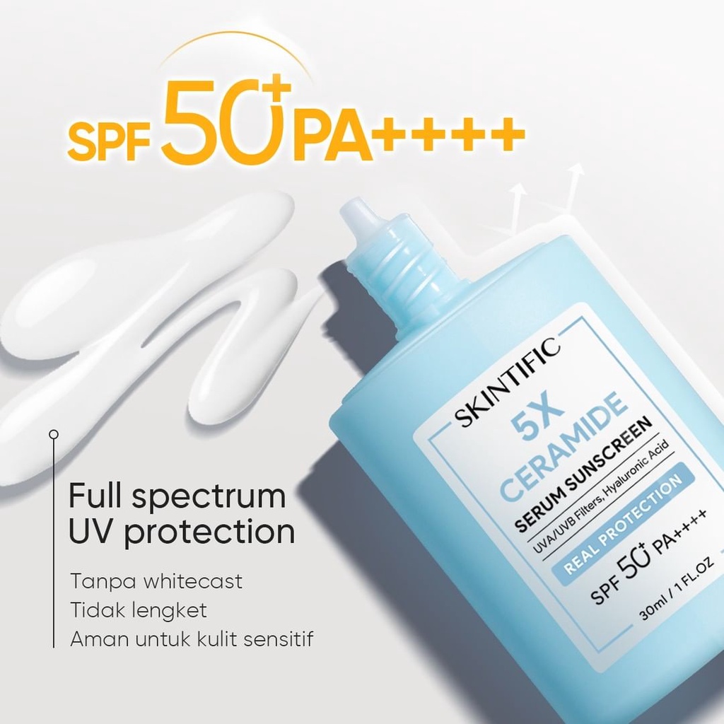 SKINTIFIC Serum Sunscreen 5X Ceramide SPF50 PA++++ UV Shield Skincare Sunblock 30ml Sun Screen