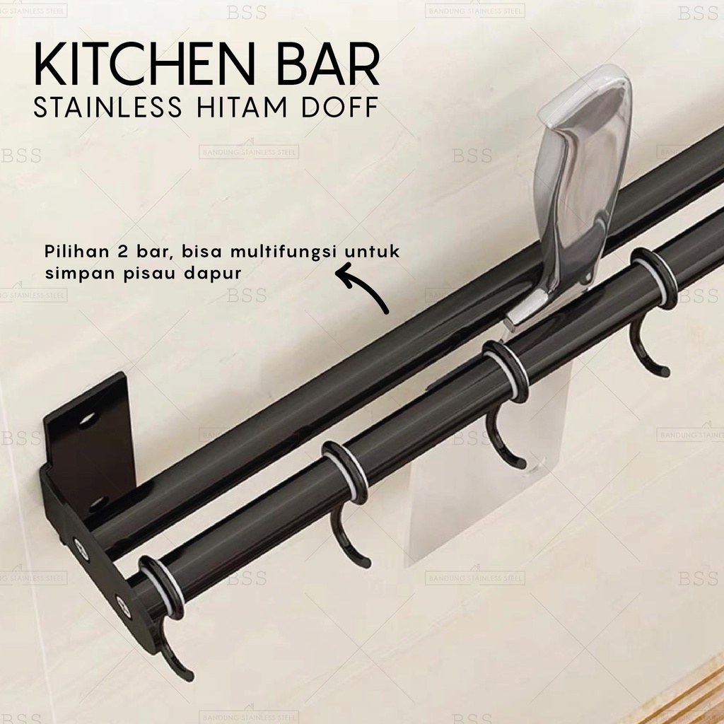 Kitchen bar Hitam Doff 40cm Single Double rak gantungan dapur sutil panci kait susuk