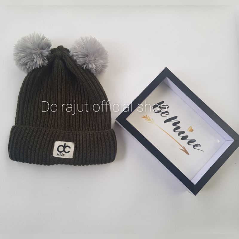 Topi Rajut Anak Pompom Kupluk Rajut Anak Bayi Pompom-Coklat Tua