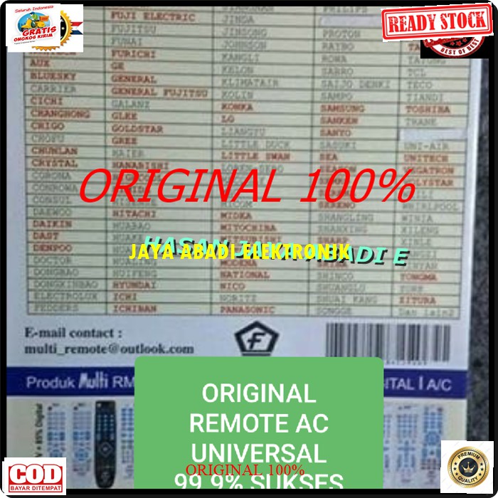 Joker original remote ac multi UNIVERSAL remot ac penyejuk pendingin ruangan control universal multi guna serba bisa kontrol air manual auto otomatis G183  BISA SEGALA MEREK AC 99.9% SUKSES  GARANSI UANG KEMBALI 100% JIKA TERBUKTI TIDAK ORIGINAL  BONUS HO