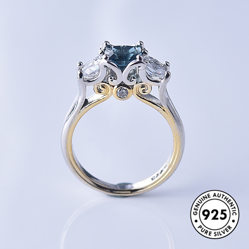 Cincin Lapis Silver 925 Dengan Batu Permata Biru Bentuk Kotak Untuk Wanita