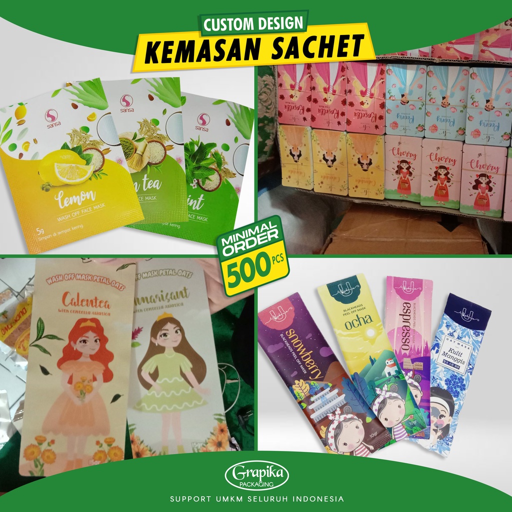 COSTUM ORDER CETAK KEMASAN SACHET SERBUK MASKER KECANTIKAN