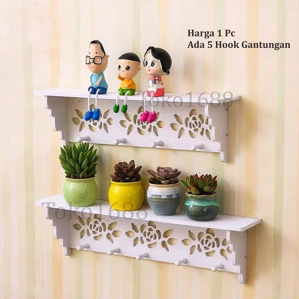 Queen_Fashions 1 Pcs Rak Dinding Bentuk Mawar Rose Shape Wall Shelves 5 Hook Gantungan 1428